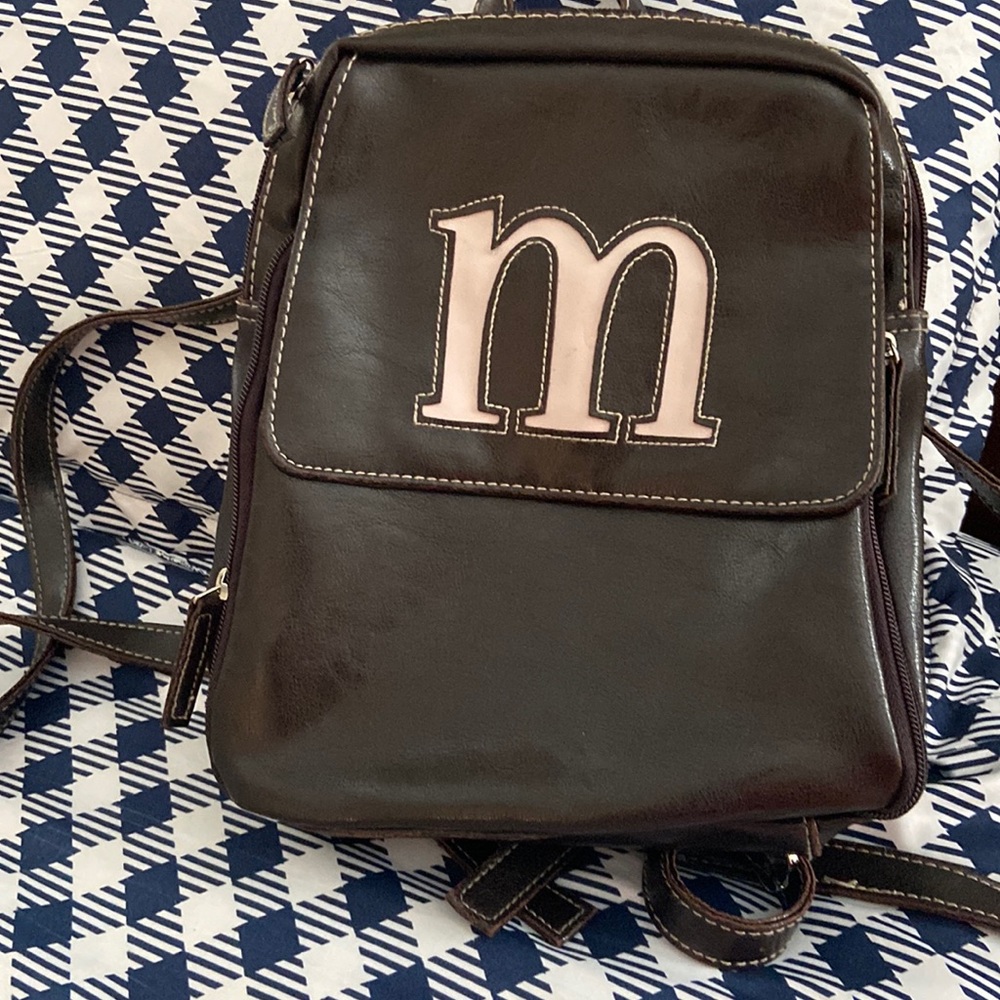 Momogram M Back pack ! Choc brown and pink! Like New